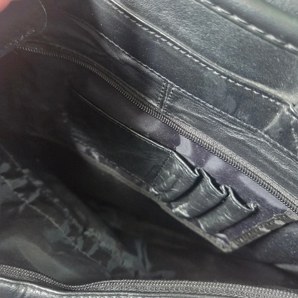 USL‎ Black Leather Briefcase Laptop Multi-Pocket Mess. Shoulder Bag 030918741344